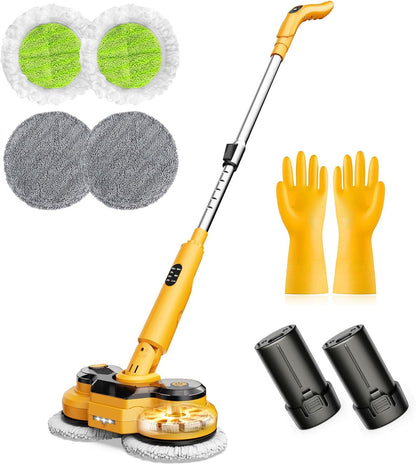 qimedo 800RPM Cordless Electric Mop, 6000mAh Battery Electric Power Scrubber & Mops for Floor Cleaning, Best Automatic Spin Mops with Smart Display,Rotating Mop with LED Light & Water Spray