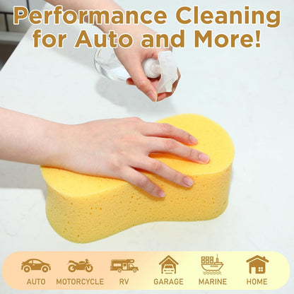Tioncy 8 Pcs Giant Car Wash Sponges 9 x 4.7 x 3 Inch Extra Large Car Cleaning Bone Sponges Bulk All Purpose Easy Grip Thick Foam Scrubber for Boat Garage Kitchen Bathroom Household Cleaning (Yellow)