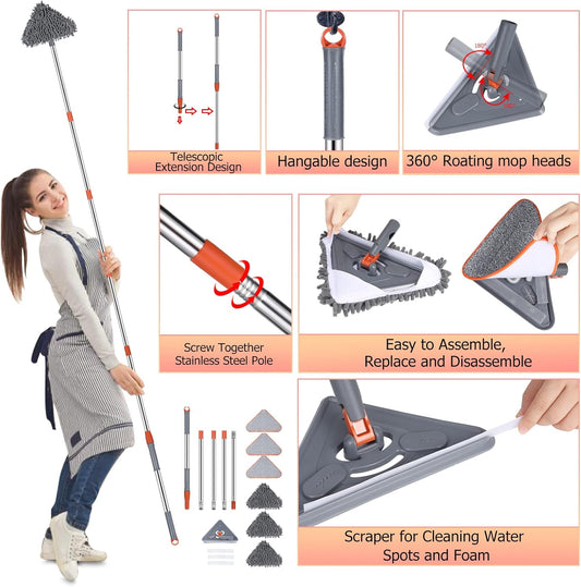 Wall Cleaner 98 Inch Wall Cleaner with Long Handle,HoMerit Wall Cleaner Mop 360° Rotatable Adjustable Cleaning Mop,Ceiling Dust Mop,Wall Cleaning Tool for Walls/Baseboard/Floors,6 Replacement Pads