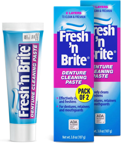 Fresh 'n Brite Denture Cleaner Paste, ADA Accepted Dual Action Formula for Fresh Breath & Gentle Care of Dentures, 1 Count