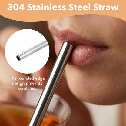 Amaxiu 12 Pcs 6 Inch Reusable Metal Straws, Small Metal Drinking Straw Short Stainless Straw Set with 2 Cleaning Brushes for Cocktails Coffee Juice Mason Jars