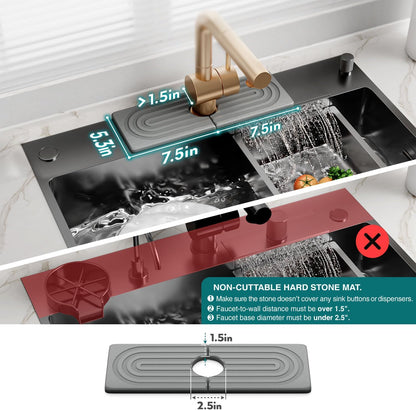 Eormoe Faucet Mat for Kitchen Sink – Diatomite Stone Drying Mat & Sink Protectors, Prevent Moisture – Sink Splash Guard Water-Absorbing Stone Tray for Bathroom Counter (Light Grey, 23.6" x 3.9")