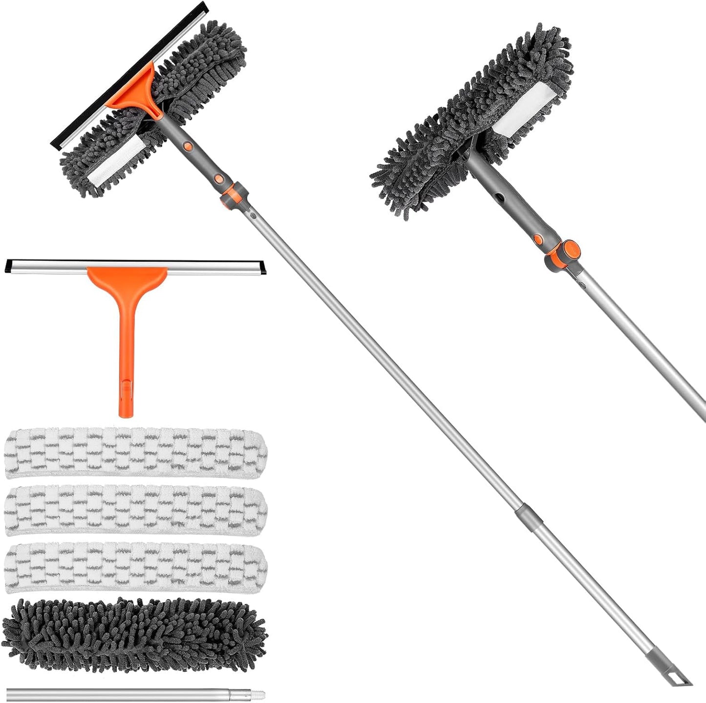Chabatree Window Squeegee Cleaner Set 2-in-1 Window Cleaning Tool with Extendable Pole, Window Cleaning kit with Bendable Head for Indoor & Outdoor Glass for Car Indoor Outdoor High Windows（Kit1.0）