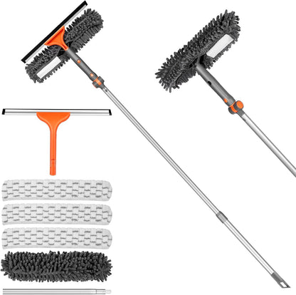 Chabatree Window Squeegee Cleaner Set 2-in-1 Window Cleaning Tool with Extendable Pole, Window Cleaning kit with Bendable Head for Indoor & Outdoor Glass for Car Indoor Outdoor High Windows（Kit1.0）