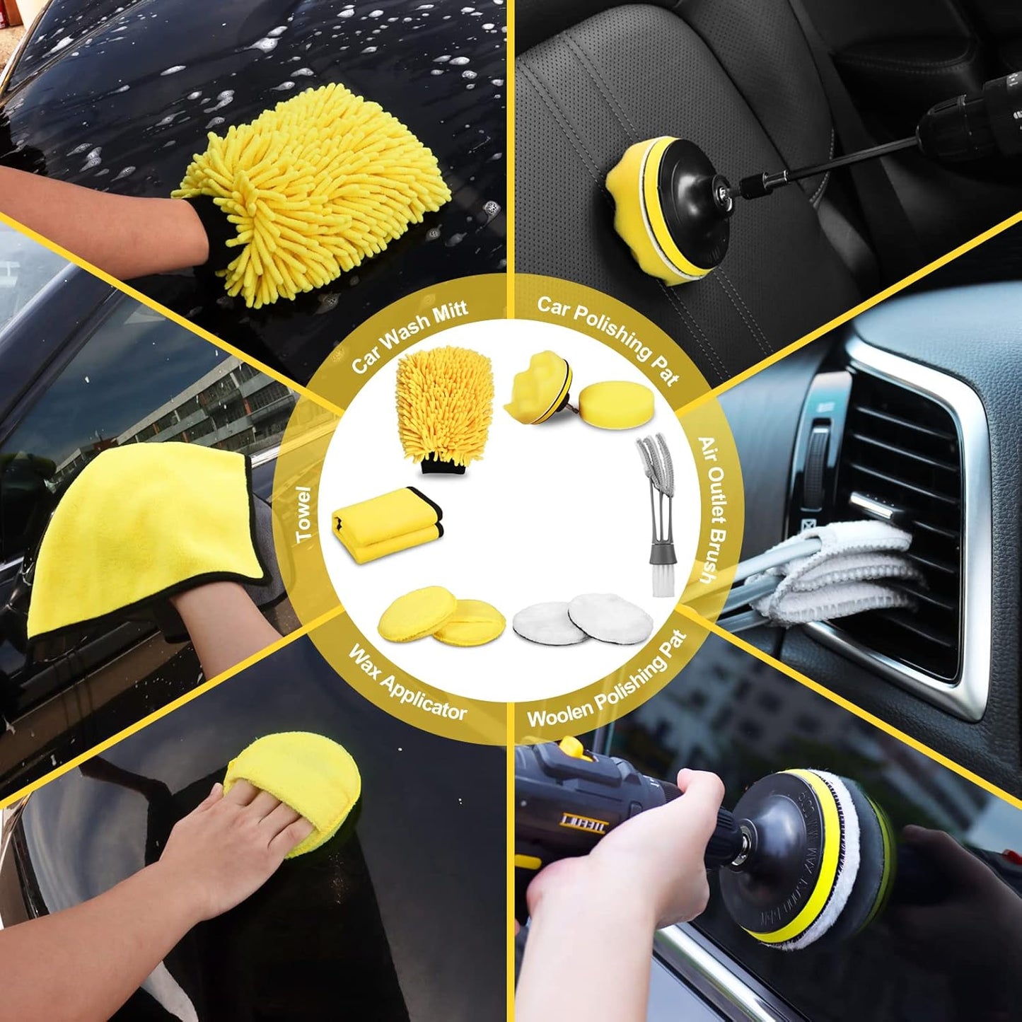 TTRCB 27Pcs Car Detailing Kit, Car Cleaning Kit, Car Detailing Brush Set, Drill Brush Set, Car Detailing Brushes, Car Wash Kit, Car Accessories, Car Cleaning Supplies for Interior, Exterior, Wheels