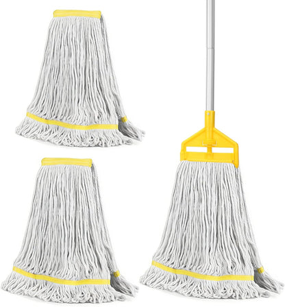 Commercial Mop Heavy Duty Industrial Cotton Mop with Long Handle,Looped-End String Wet Mops for Home,Garage,Office, Workshop, Warehouse Floor Cleaning