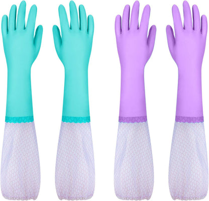 Elgood Reusable Dishwashing Cleaning Gloves with Latex free, Cotton lining,Kitchen Gloves 2 Pairs,Purple+blue Medium