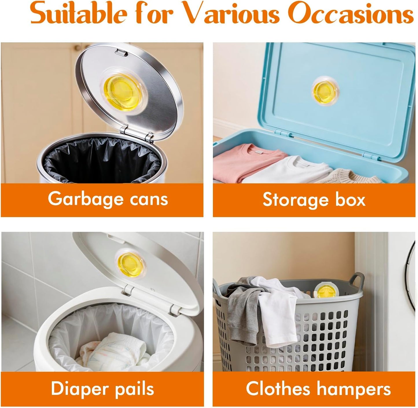 10 Pack Trash Can Deodorizer, Citrus Scent Stick-On Gel Air Freshener Up to 30 Days, Long Lasting Odor Absorber for Kitchen Garbage Bin, Bathroom, Diaper Pail, Closet, Each 0.176 Oz