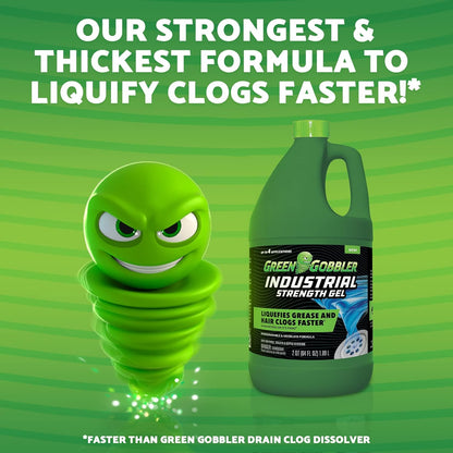 Green Gobbler Industrial Strength Grease and Hair Drain Clog Remover | Drain Cleaner Gel | Safe for Pipes, Toilets, Sinks, Tubs, Drains & Septic Systems | 64 fl. oz.