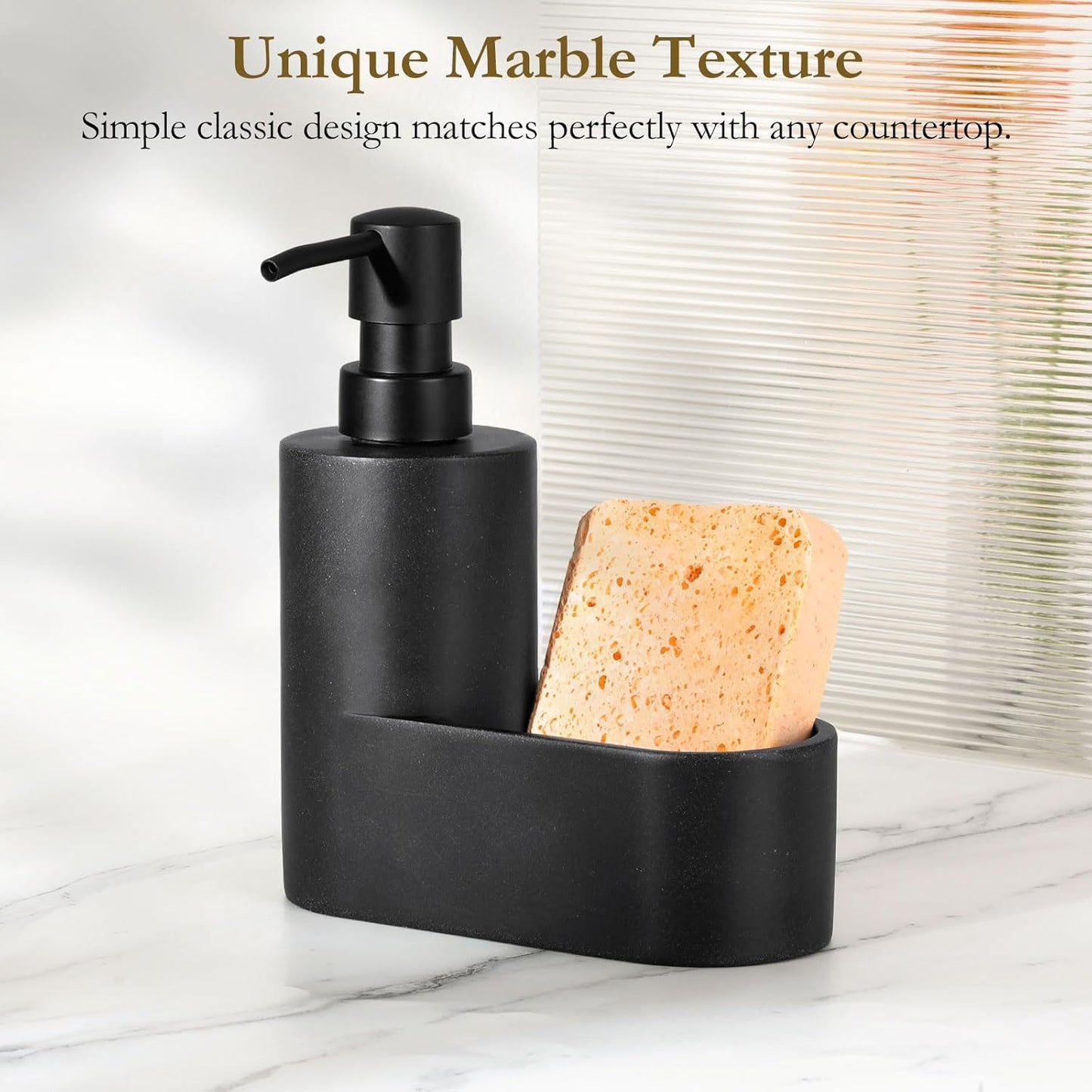 Shinowa Dish Soap Dispenser with Sponge Holder, Refillable Kitchen Dish Soap Dispenser Pump, 2-in-1 Countertop Soap Pump Dispenser for Kitchen Sink and Bathroom, Gravel Black