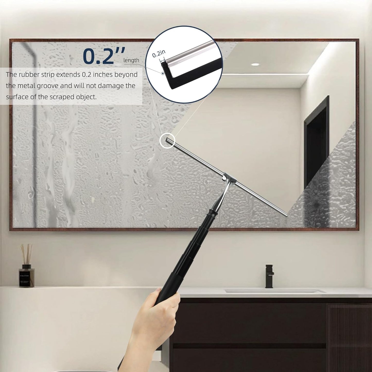 12-51’’ Telescopic Window Squeegee for High Windows, 2-in-1 Window Cleaning Kit with Extra Silicone Blade & Hook, Professional Squeegee for Shower Glass Doors (Window Squeegee for Home)