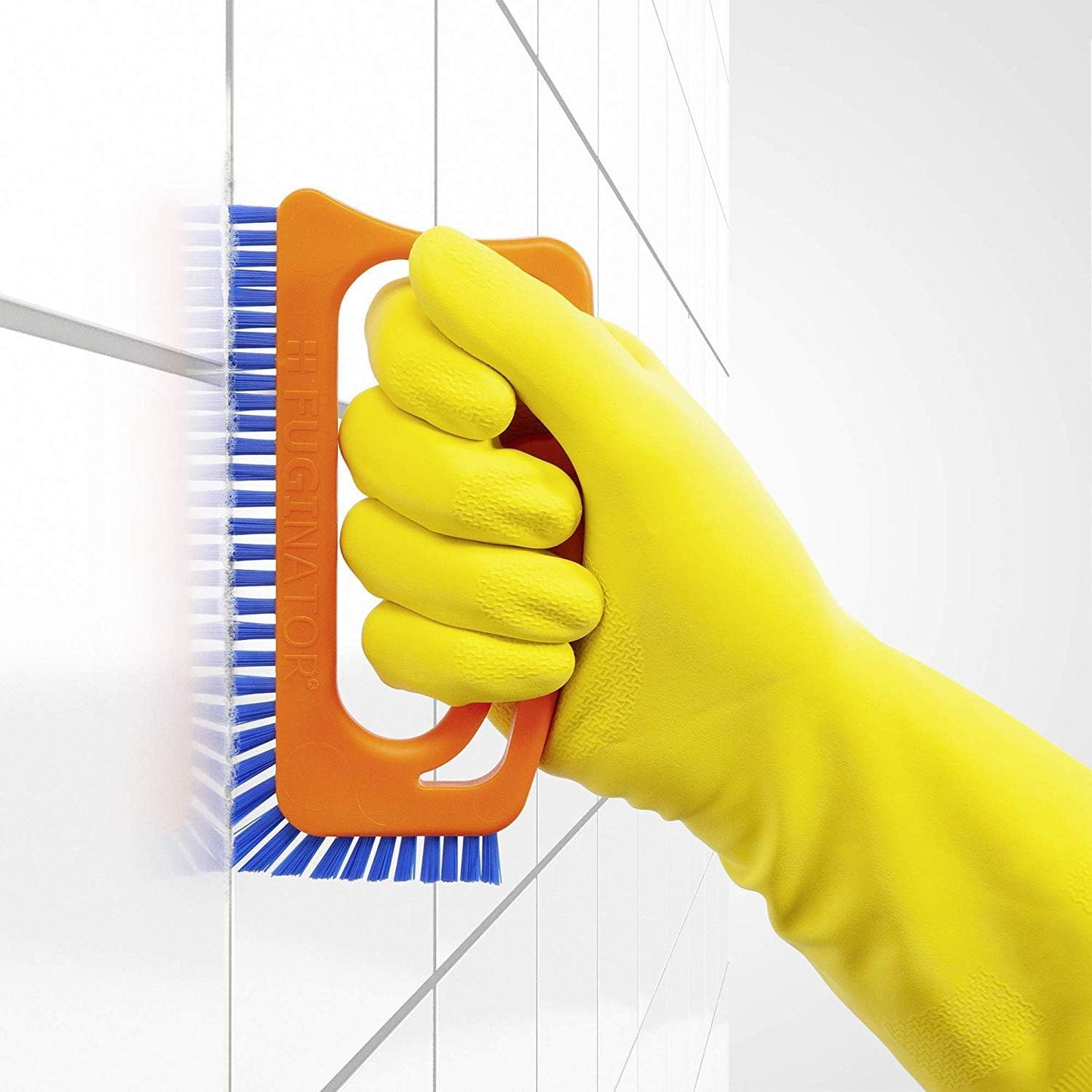 Fuginator Scrub Brush for Tile and Grout: Stiff Nylon Bristle Scrubbing Brush - Bathtub and Shower Scrubber for Floor Joints and Tile Seams - Cleaning Brush (Orange/Blue)