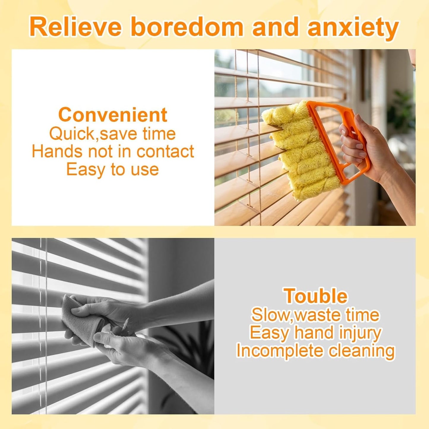 4-Piece Set Blinds Cleaner Tool, Mini Blind Cleaner, Blind Duster for Wood Blinds with Large Blue Green Orange Brushes and Small Orange Brush, Efficient Dust Removal for Window Coverings
