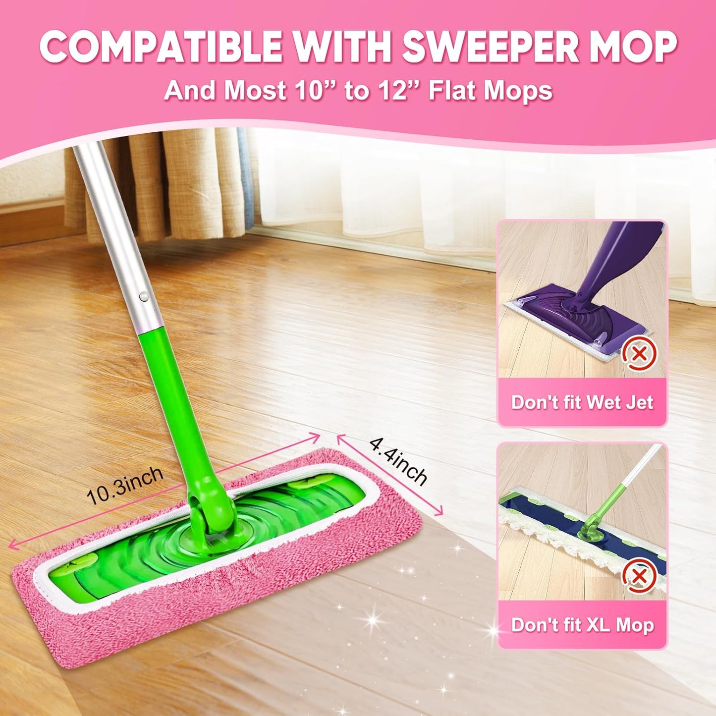 6-Pack Reusable Mop Pads Compatible with Sweeper Mop - 100% Coral Fleece Washable Refills - Microfiber Dry & Wet Sweeping Cloths for Multi-Surface/Hardwood Floor Cleaning