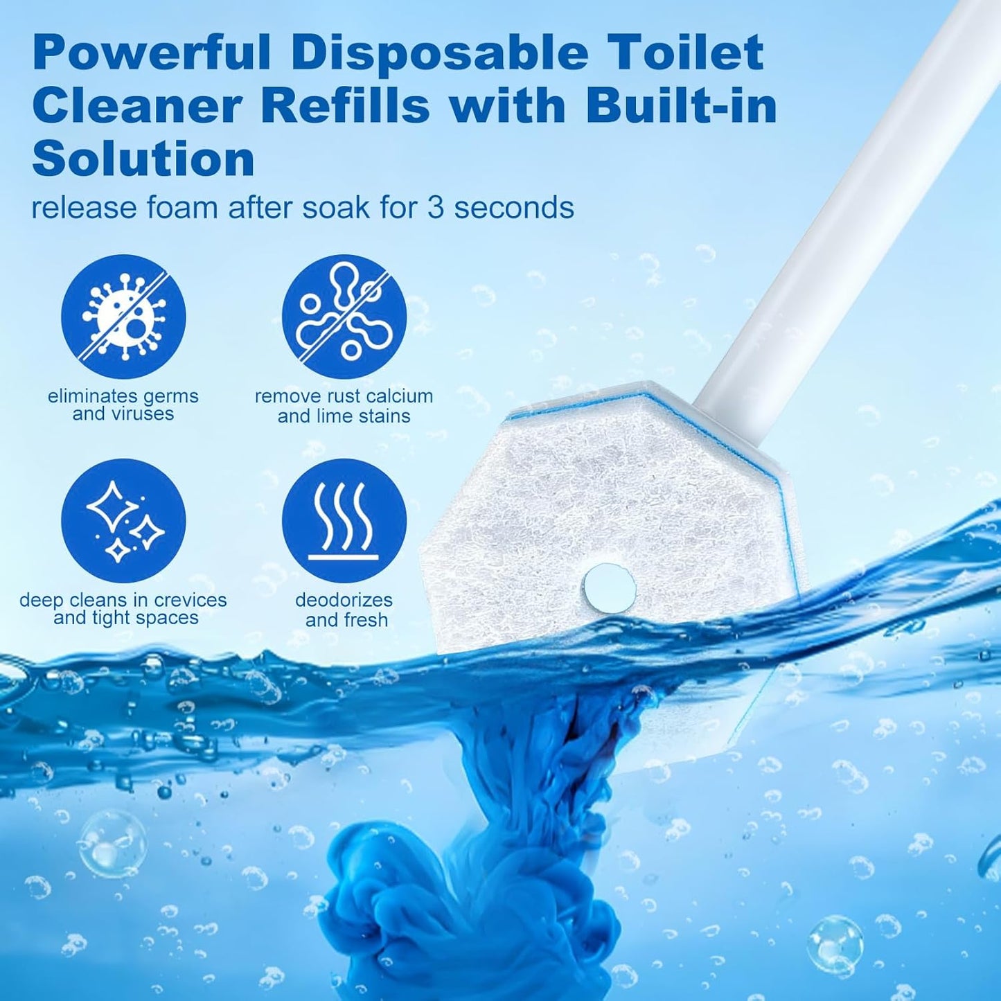 64Pcs Toilet Wand Refills for Clorox, Disposable Toilet Bowl Cleaners Scrubber, 5X Cleaning Power Upgrade Formula Disposable Toilet Bowl Wand Refills Compatible with Clorox and the Most Toilet Brushes