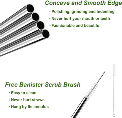 VEHHE Metal Straw Stainless Steel Straws Drinking Reusable Straws 4 Set -10.5" Ultra Long Rainbow Color-Cleaning Brush for 20/30 Oz for Yeti RTIC SIC Ozark Trail Tumblers (2 Straight|2 Bent|1 Brush)