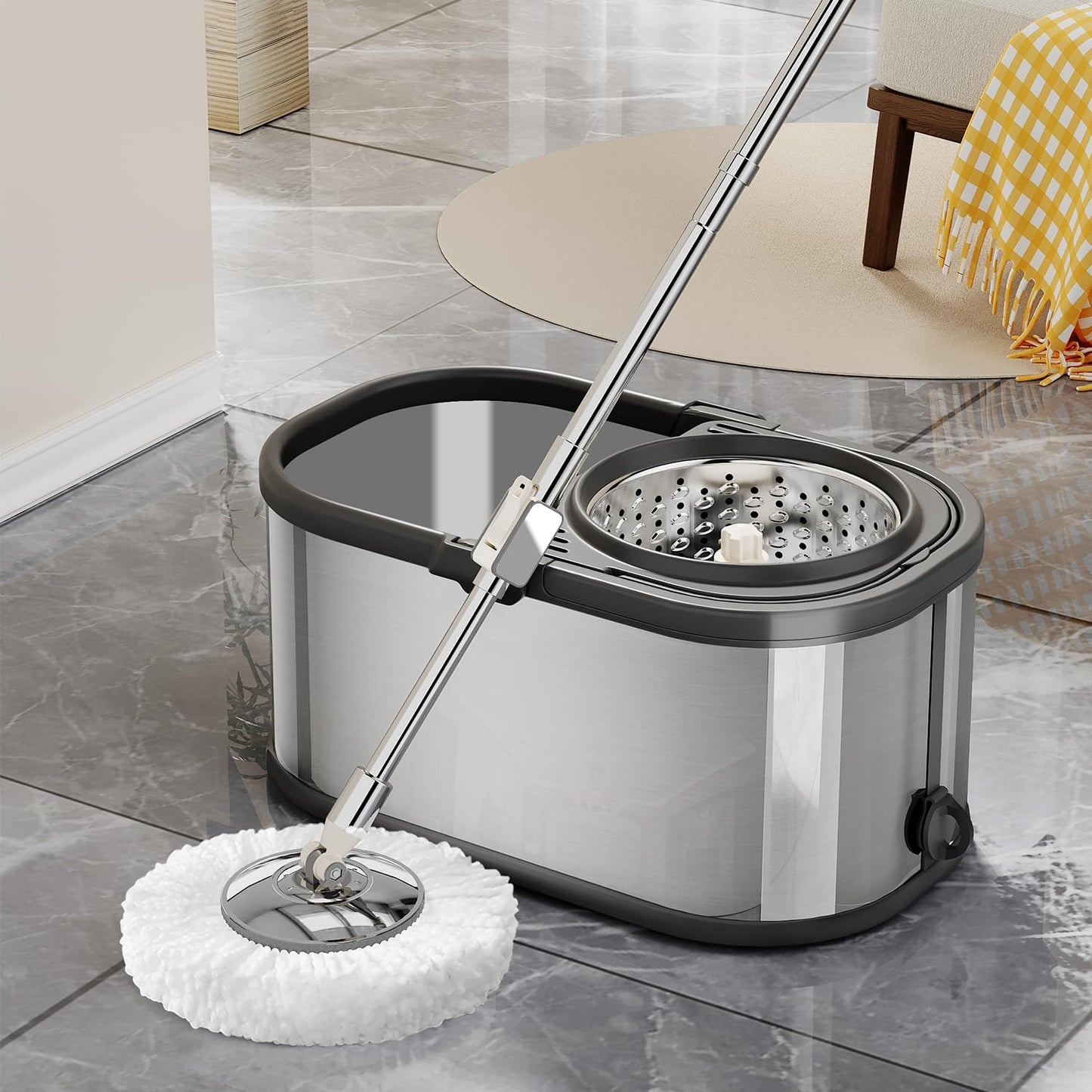 Spin Mop and Bucket with Wringer Set for Home,360° Mop and Bucket with Separate Clean and Dirty Water,Wet Dust Mop for Floor Cleaning with Extra Refills (Green)