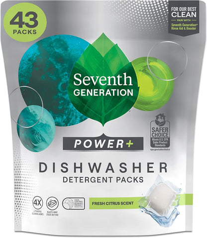 Seventh Generation Power Plus Dishwasher Detergent Packs Fresh Citrus scent Pack of 2 for sparkling dishes Dishwasher tabs 40 count