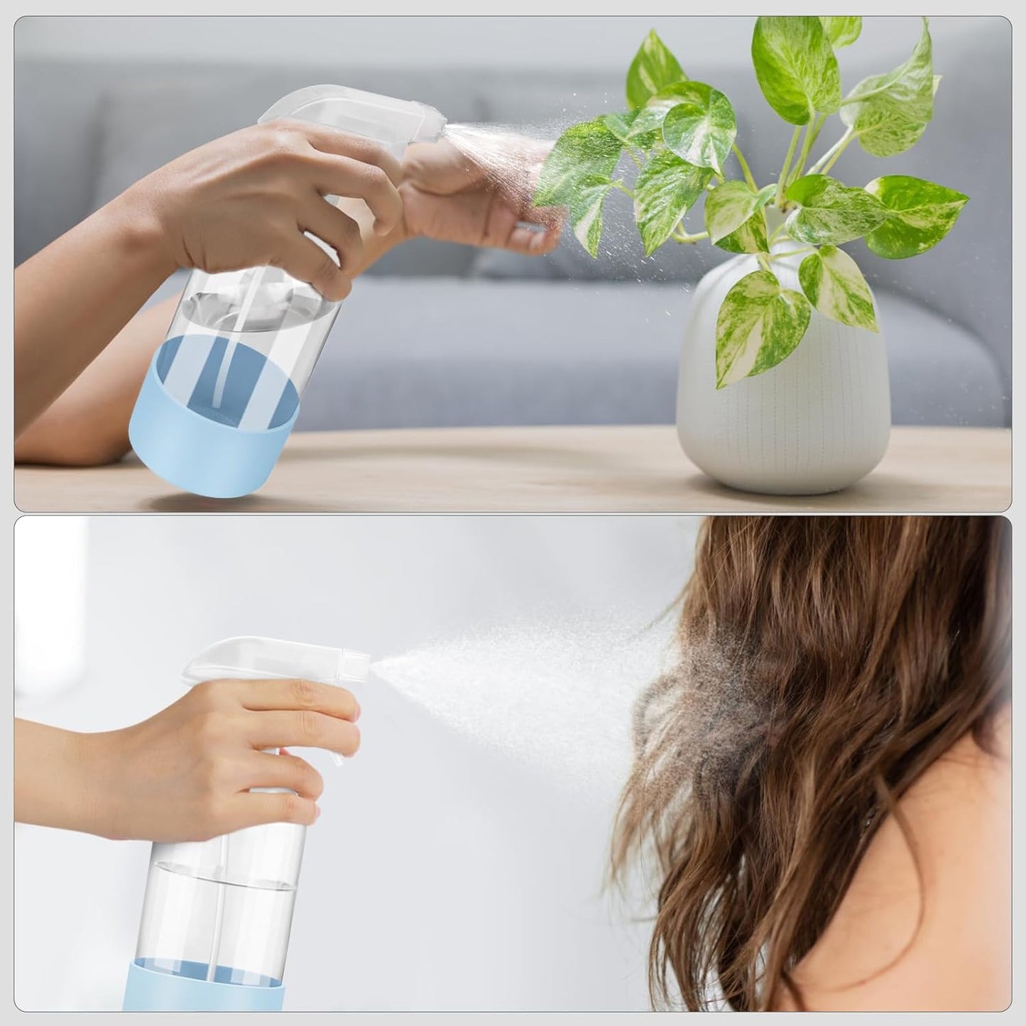 Worldgsb 2 Pack Glass Spray Bottles with Silicone Sleeve, 16 oz Empty Refillable Containers with Adjustable Spray Nozzles, Spray Bottles for Hair, Cleaning Solutions and Plants Blue&Grey