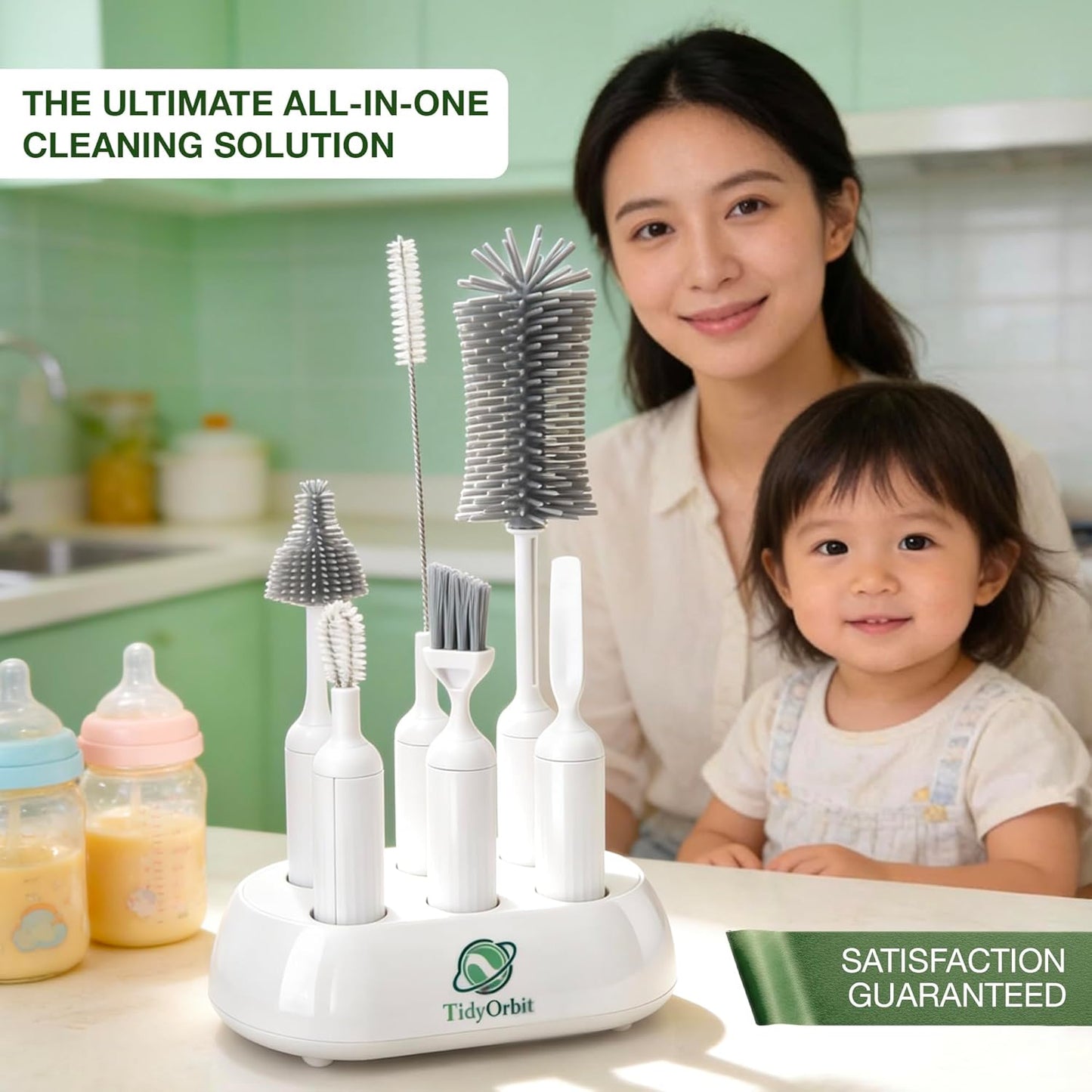 6-in-1 Bottle Brush Set with Holder – Multipurpose Cleaning Kit for Baby Bottles, Reusable Water Bottles, Straws, and Lids – BPA-Free, Compact Storage