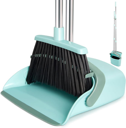 Broom and Dustpan Set, Dustpans with Broom Combo for Home, Heavy Dust Broom and Dustpan Combo, Long Handle Dust Pan and Broom Set for Kitchen, Office, Pet Hair,Beige, Pack of 1