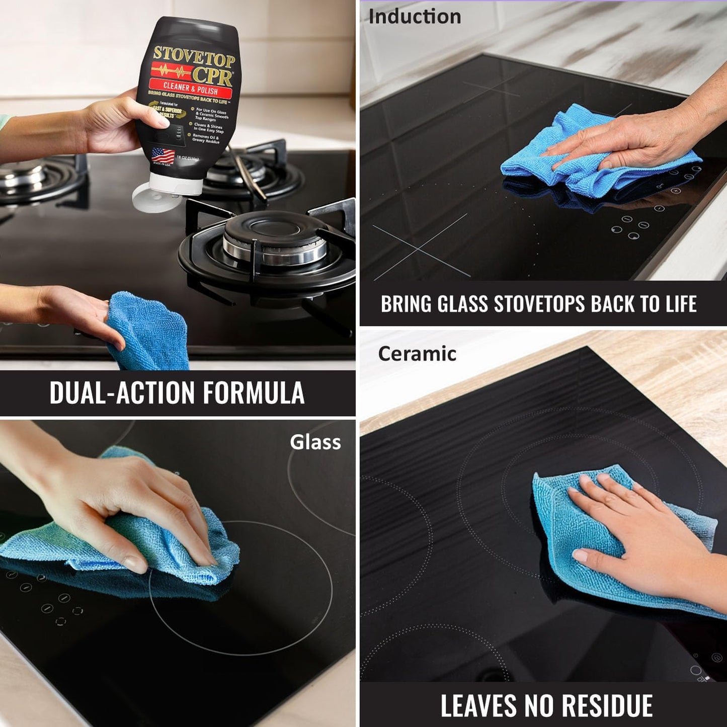 Stovetop CPR Glass Cooktop Cleaner Kit (18oz) – Ceramic Stove Cleaner, Polish, Scrubber Pads, Razor Scraper & Microfiber Towels