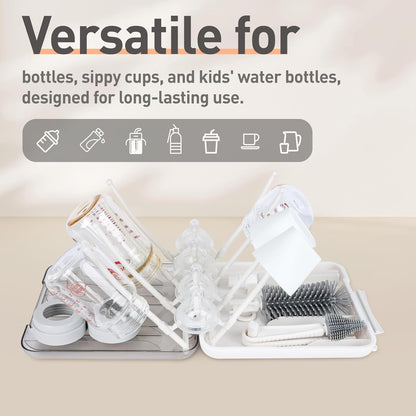 Baby Bottle Brush Set, 6-in-1 Travel Bottle Cleaner Kit with Silicone Bottle Brush, Nipple & Straw Brush, Soap Dispenser, Drying Rack, Storage Box – Compact Baby Travel Essential for Home & On-The-Go