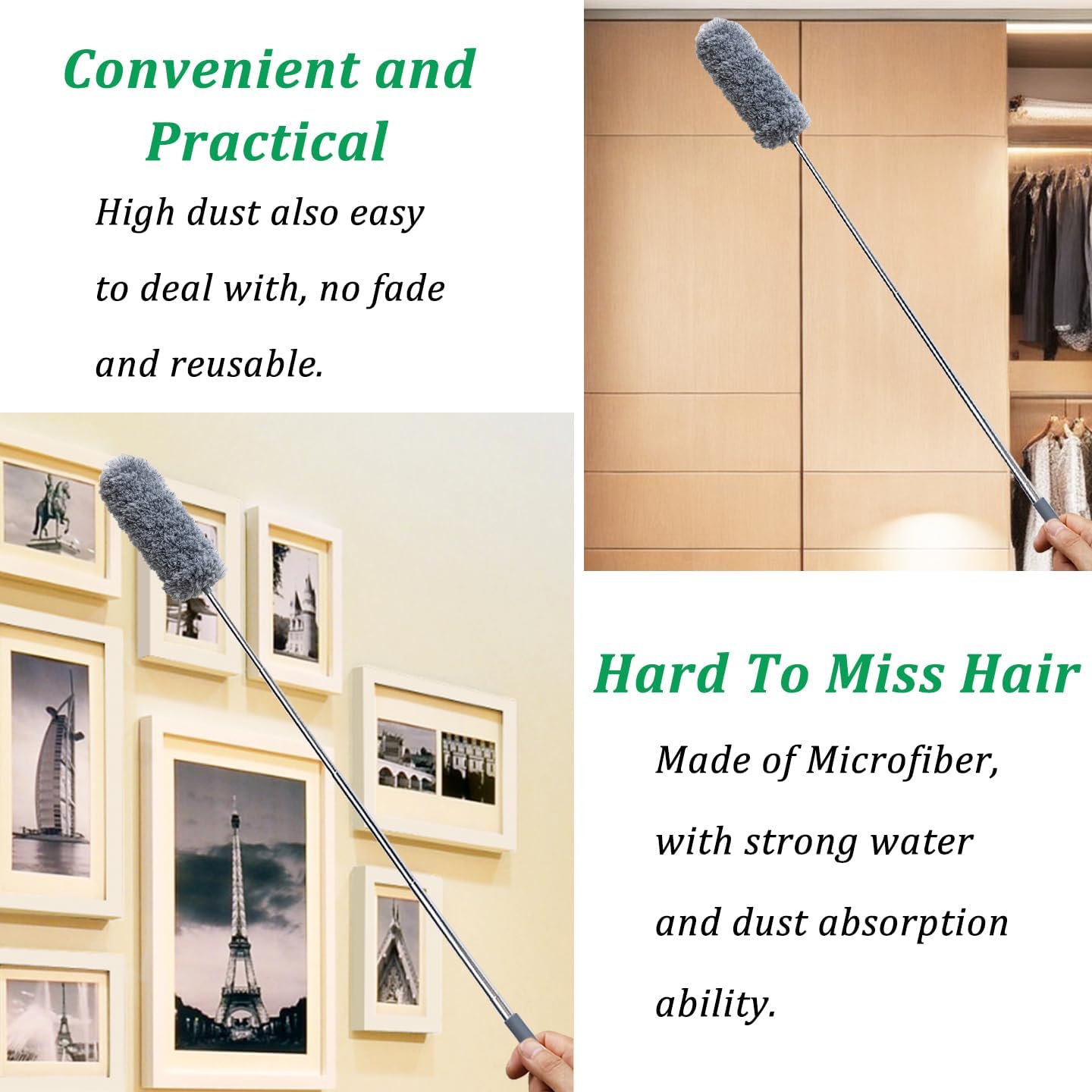 2 Pack Small Microfiber Feather Duster for Cleaning, Hand Washable Dusters with Extendable Pole, Cleaning Tools for Office, Car, Window, Furniture, Ceiling Fan