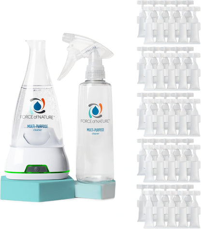Force of Nature Multi-Purpose Cleaner, Disinfectant & Deodorizer Year Supply Bundle - Reusable Bottle, 50 Refills - EPA Registered, Toxin-Free, All-Purpose Natural Cleaning Supplies