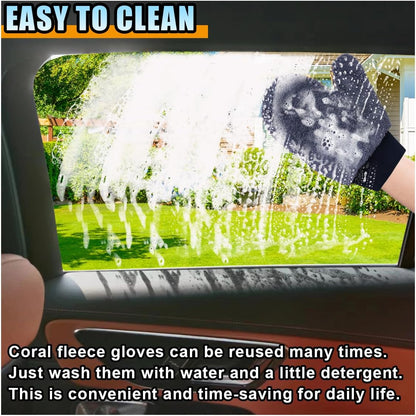 2PCS Coral Fleece Car Wash Mitts, No Scratch Microfiber Wash Mitt Car Cleaning Glove, Reusable Dusting Mitt with Elastic Wrist Cuff for Car Washing and Detailing (Palm Glove)