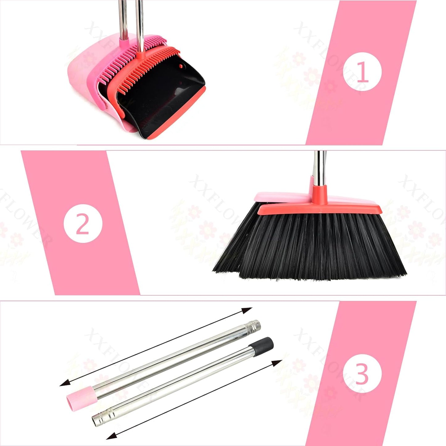 Broom and Dustpan Set, Dustpans with Broom Combo for Home, Heavy Dust Broom and Dustpan Combo, Long Handle Dust Pan and Broom Set for Kitchen, Office, Pet Hair,Beige, Pack of 1