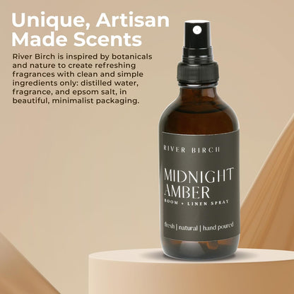 River Birch Luxury Linen and Room Spray - Home Signature Scent Balsam and Cedar Room Fragrance Spray - Fragrant Fresh Linen Air Freshener For Bedding - Handmade in Texas - 4 oz Glass Amber Bottle