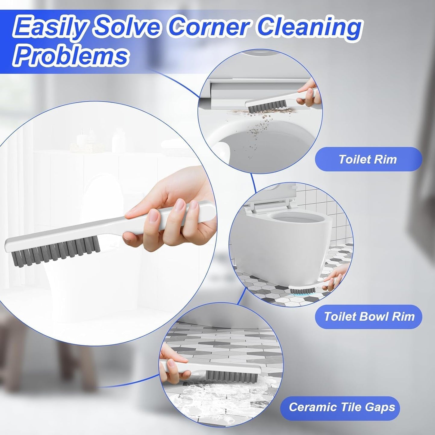 3 in 1 Toilet Brush and Plunger Set，Extended Handle Plunger,Heavy Duty Toilet Bowl Brush and Holder Hidden Toilet Plunger and Brush Set,Bathroom Cleaning Supplies (Pure White)