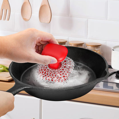 Cast Iron Scrubber | Dish Scrub Brush | 316 Cast Iron Cleaner Chainmail Scrubber for Pan Skillet Cleaner - Dish Scouring Pad Dishwasher Safe Cleaning Kit, Blue