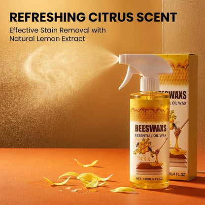 Beeswax Wood Polish Spray, Bees Wax Furniture Polish and Cleaner with Sponge & Towel, Wood Cleaner for Floors, Cabinets, Tables, Doors, Laminate and Finished Wood Surfaces, Citrus Scent, 120ML