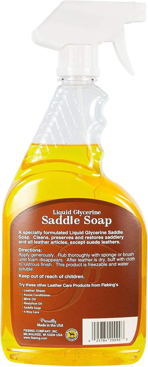 Fiebing's Liquid Glycerine Saddle Soap for Leather (32 oz) - Smooth Leather Cleaner & Conditioner to Soften, Protect & Restore Leathercraft - for Car Seat, Couch, Shoe, Purse, Boot, Bag, & Saddles