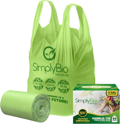 Simply Bio 13 Gallon Compostable Trash Bags Liners Drawstring, Heavy Duty Extra Thick 1 Mil, 49.21 Liter, 30 Bags, Tall Kitchen Food Scrap Waste Bag, ASTM D6400, US BPI and OK Compost Home Certified