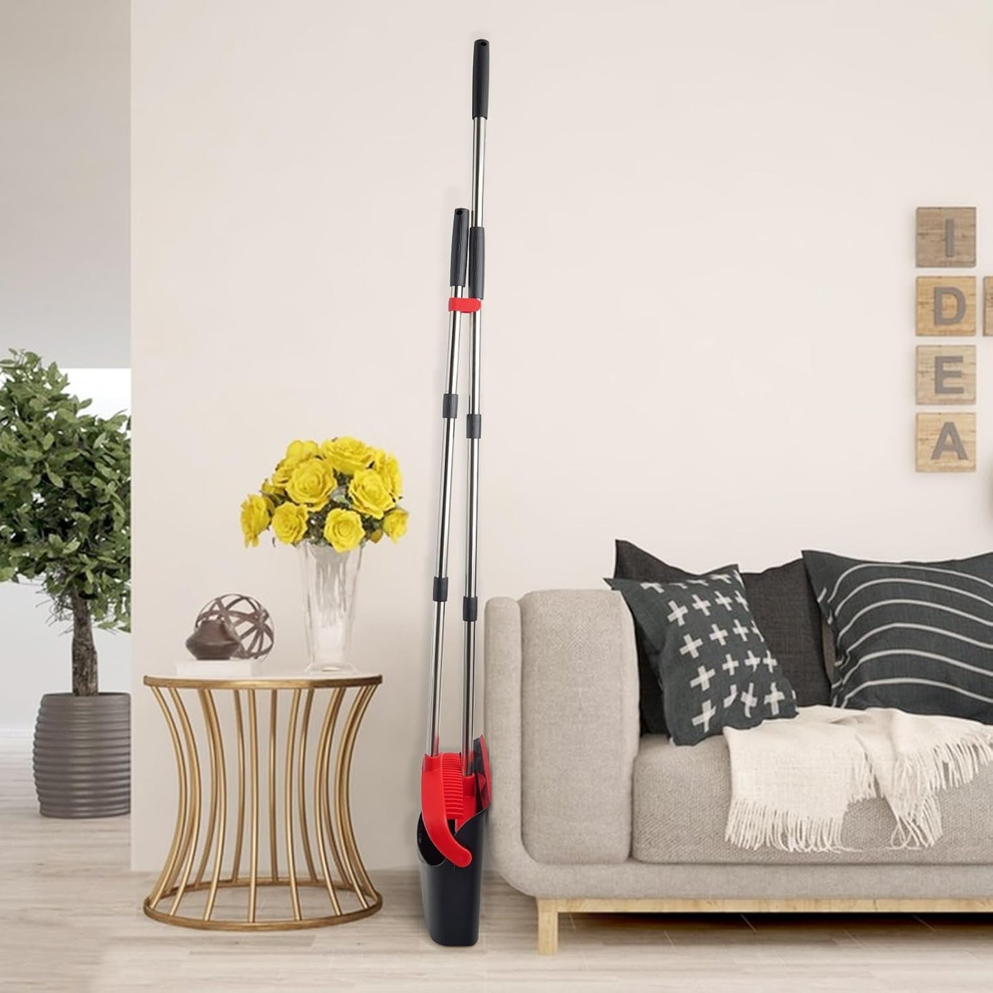 Broom and Dustpan Set, Long Handle Lightweight Dustpans with Broom Combo for Home, Indoor&Outdoor Sweeping for Home Room Kitchen Office Lobby (Charcoal)