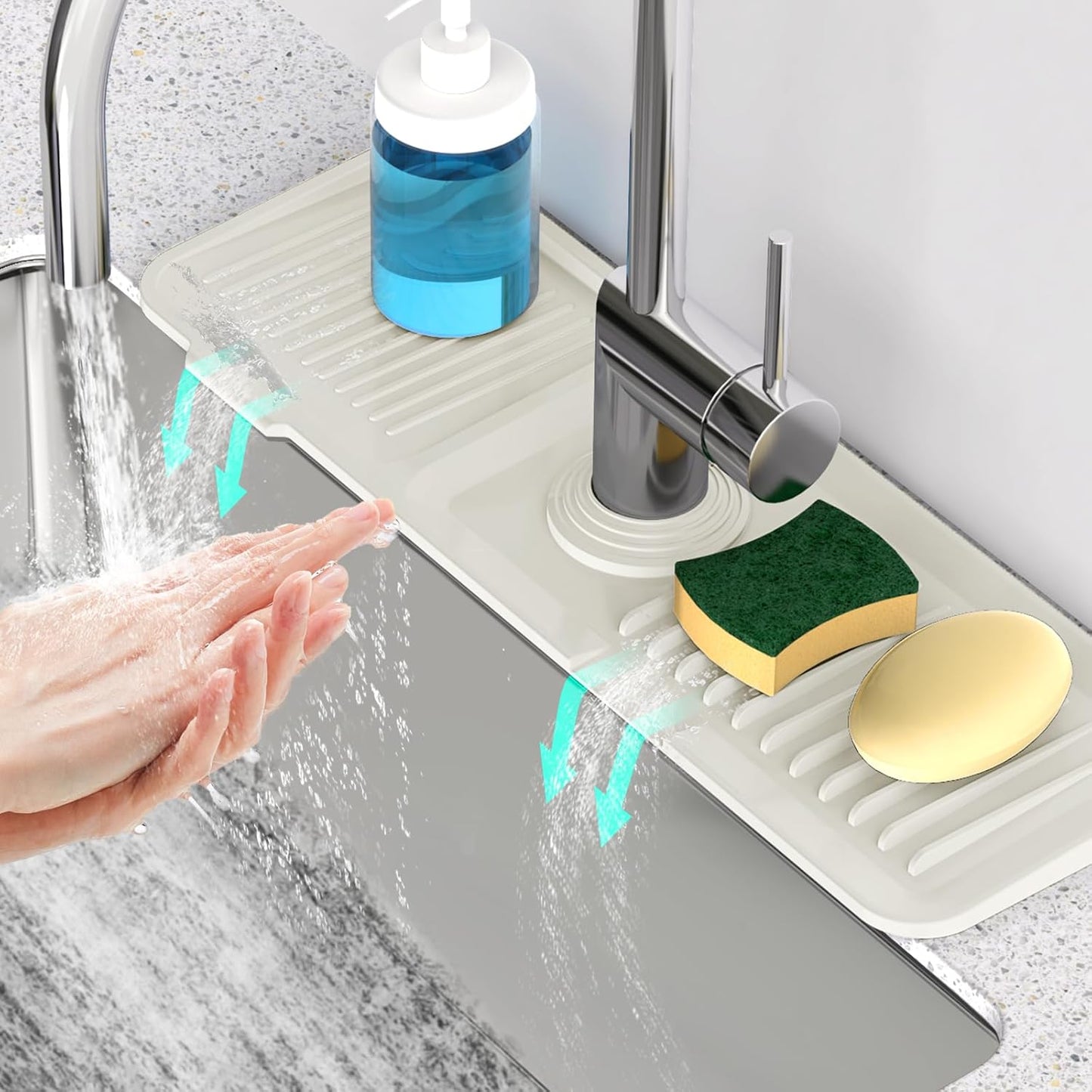 24 Inch Longer Faucet Mat for Kitchen Sink, 5° Slope Fast Self-draining, Kitchen Sink Splash Guard Silicone Sink Faucet Mat Splash Guard Kitchen Sink Area Tidy Splash Faucet Guard Draining Mat