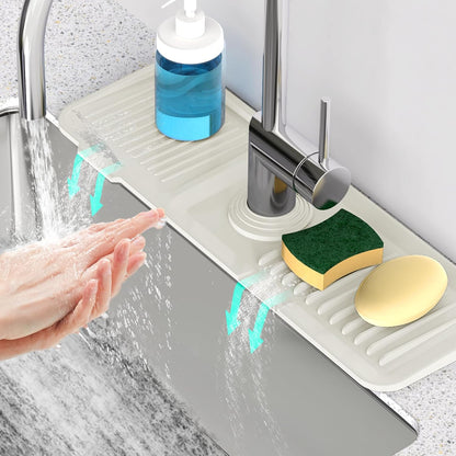 24 Inch Longer Faucet Mat for Kitchen Sink, 5° Slope Fast Self-draining, Kitchen Sink Splash Guard Silicone Sink Faucet Mat Splash Guard Kitchen Sink Area Tidy Splash Faucet Guard Draining Mat