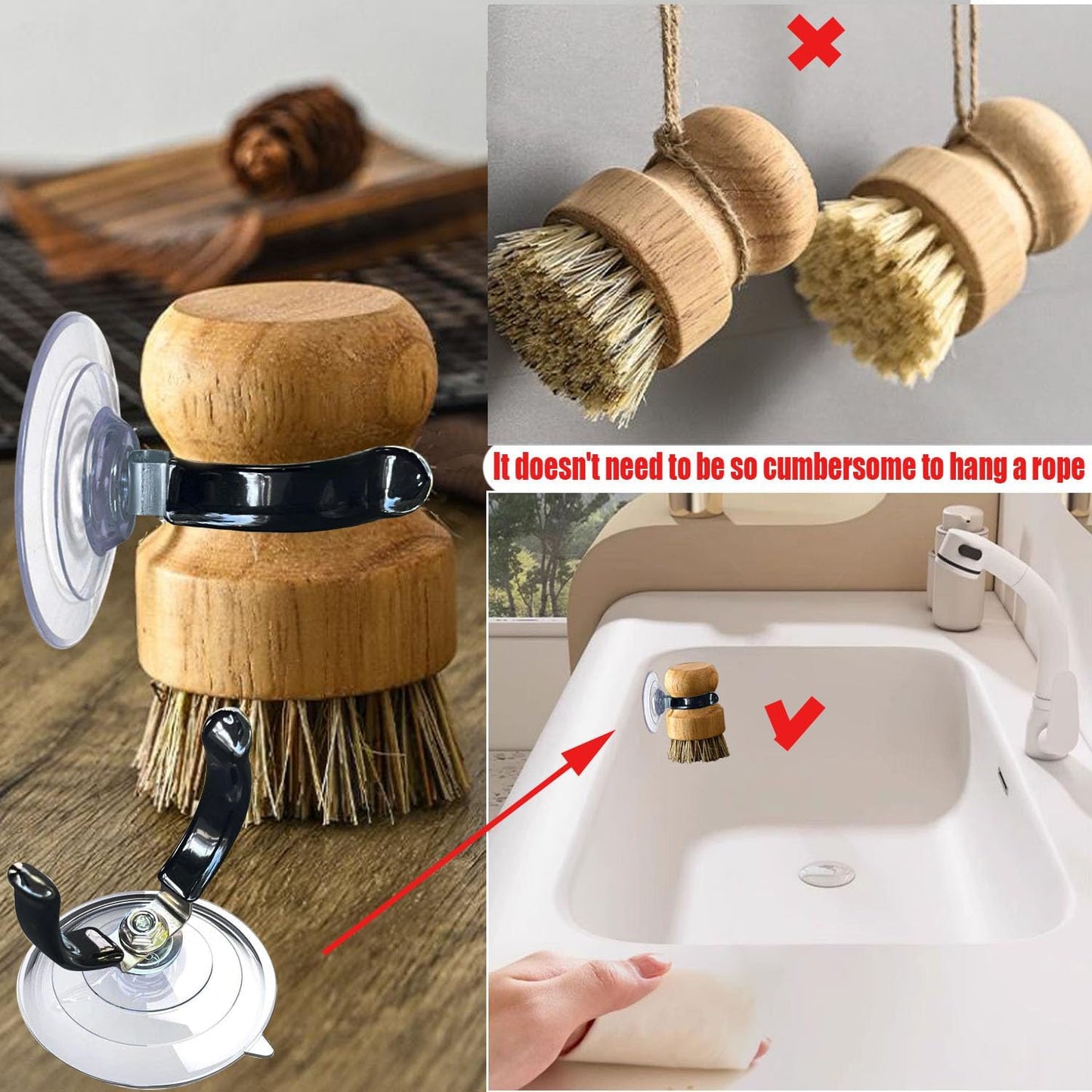 Soap Dispensing Palm Brush Holder for Kitchen Brush Dish Brush with Soap Dispenser Pot with a Traceless Suction Cup (Closed Brush Holder)