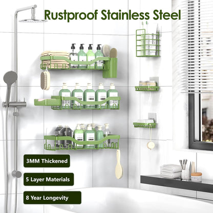 NESOMI Shower Caddy Adhesive Shower Organizer 7-Pack, Rustproof Stainless Steel Bathroom Shelves, Large Capacity No-Drill Rack Storage Accessories with Soap Dish Toothbrush Holder &24 Hooks Home Decor