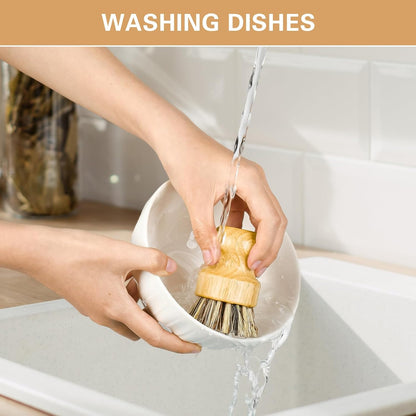Wooden Dish Brushes, Dish Scrubber Brush for Cleaning Dishes, Natural Sisal + Palm Bristles, Set of 2