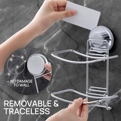 LEVERLOC Soap Holder Shower with Hooks, Bar Suction Cup Soap Dish Tray for Wall, Rust-Proof Stainless Steel Sponge Caddy for Bathroom Accessories Organizer Bathtub Kitchen Sink, Black