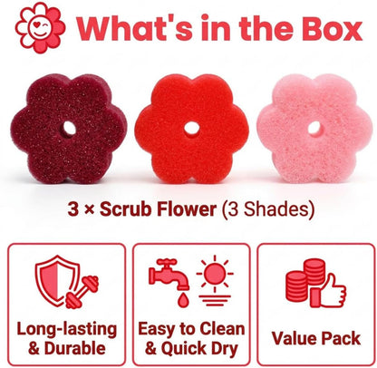 Scrub Flower Temperature Sensitive Sponges -Non-Scratch Scrubbers for Kitchen & Home - Firm in Cold & Soft in Warm Water - Odor Resistant Color-Coded Dish Sponges (Lavender Mist, 3 Count)