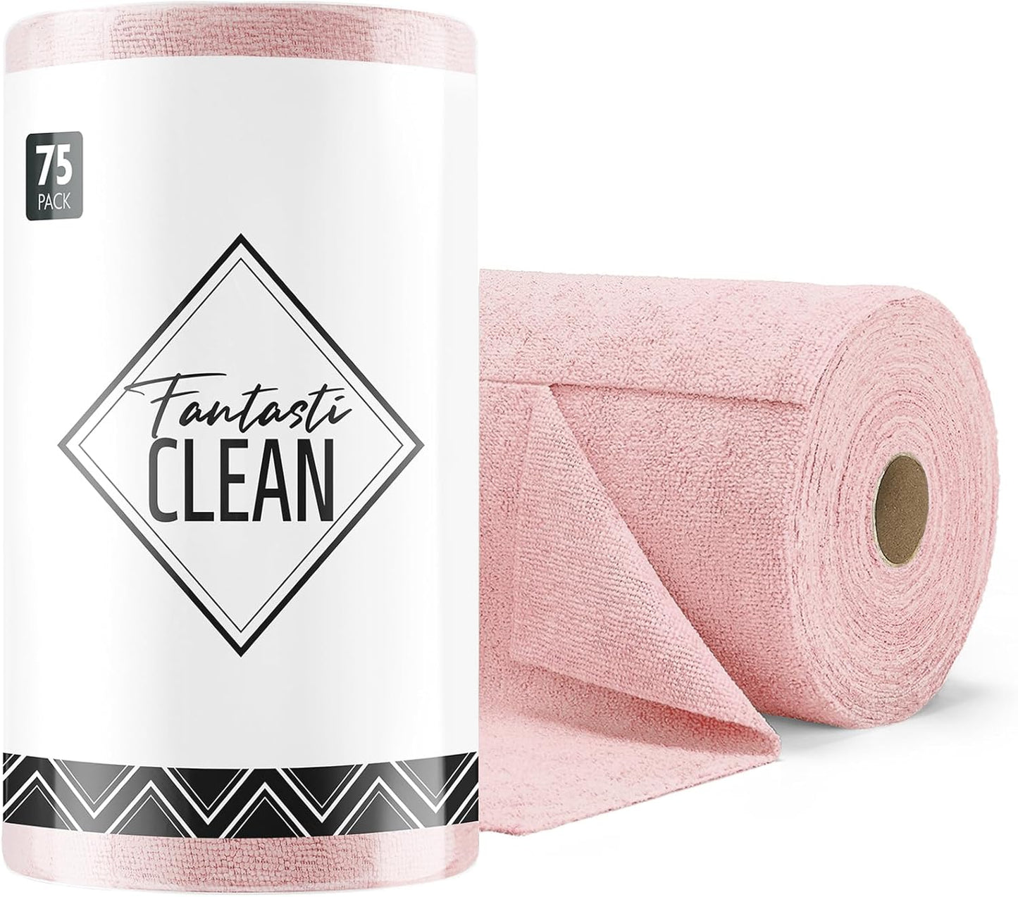 Fantasticlean Microfiber Cleaning Cloth Roll -75 Pack, Tear Away Microfiber Towels, 12" x 12", Reusable, Washable, Scratch Free, Ultra Absorbent Dishcloth for All-Around Cleaning Supplies (White)
