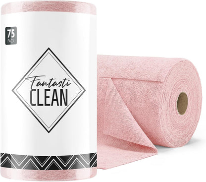 Fantasticlean Microfiber Cleaning Cloth Roll -75 Pack, Tear Away Microfiber Towels, 12" x 12", Reusable, Washable, Scratch Free, Ultra Absorbent Dishcloth for All-Around Cleaning Supplies (White)