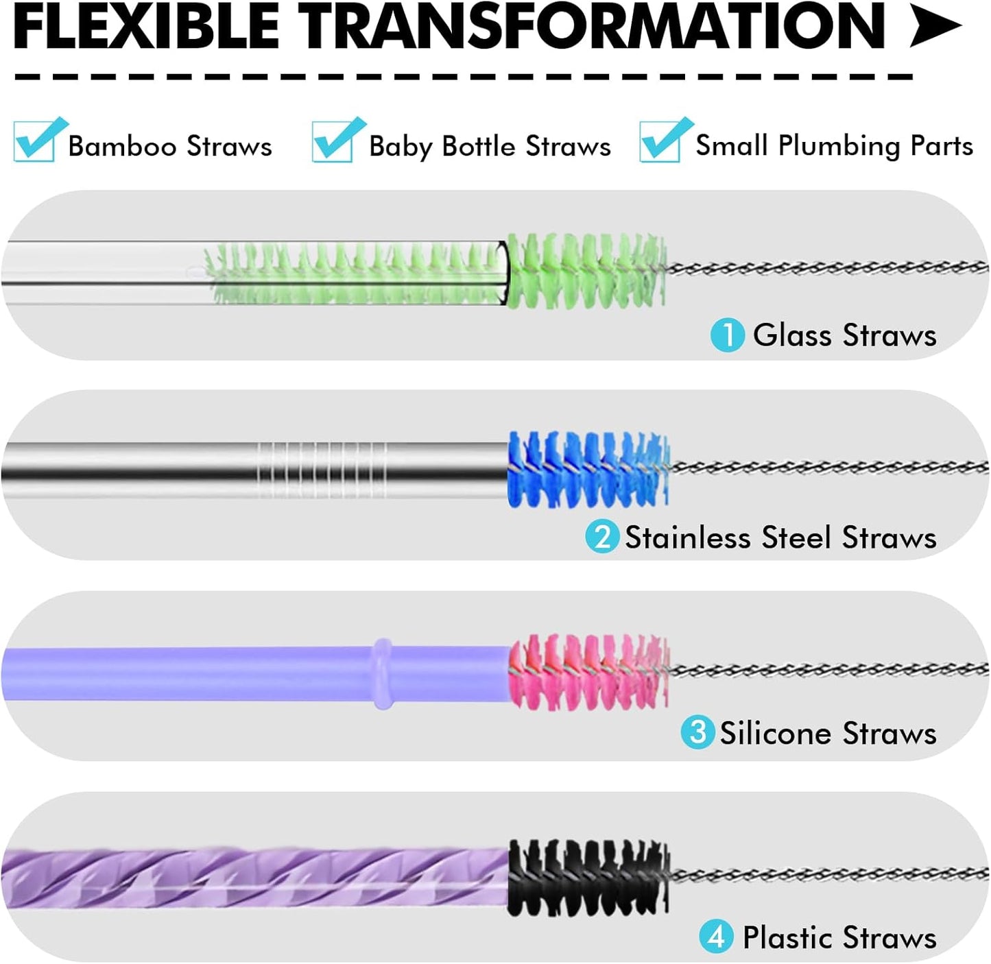 Straw Cleaner Brush 8PCS Long Straw Brushes Reusable Nylon Tube Brush Drinking Straw Cleaning Brush Set for Water Bottle, Straws, Tube, Flasks (8PCS Style 2)
