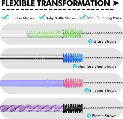 Straw Cleaner Brush 8PCS Long Straw Brushes Reusable Nylon Tube Brush Drinking Straw Cleaning Brush Set for Water Bottle, Straws, Tube, Flasks (8PCS Style 2)