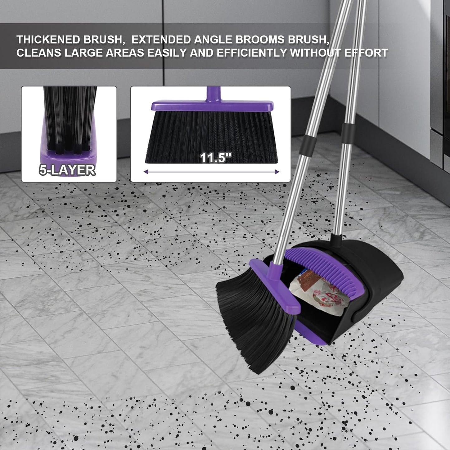 Broom and Dustpan Set, Household Broom with Dustpan Combo Set, 51" Long Handle, Dust Pan Set for Kitchen Office Lobby Floor